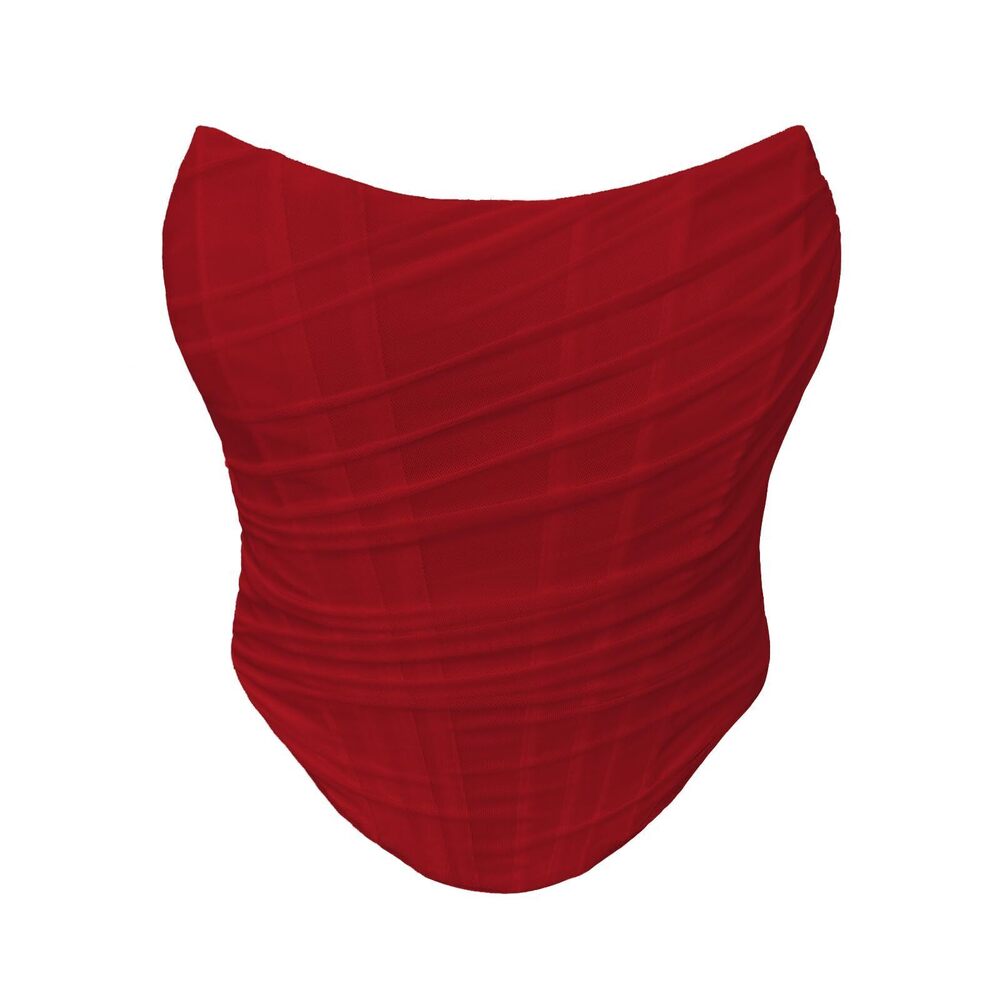 9640 Mesh Strapless Corset Crop Top Boned Vintage Sleeveless Overbust Zip